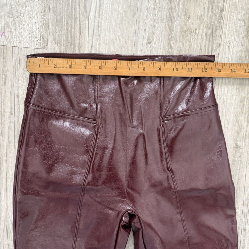 Spanx Faux Patent Leather Leggings Size S Burgundy High Rise Glam Night Out Luxe - Picture 5 of 8